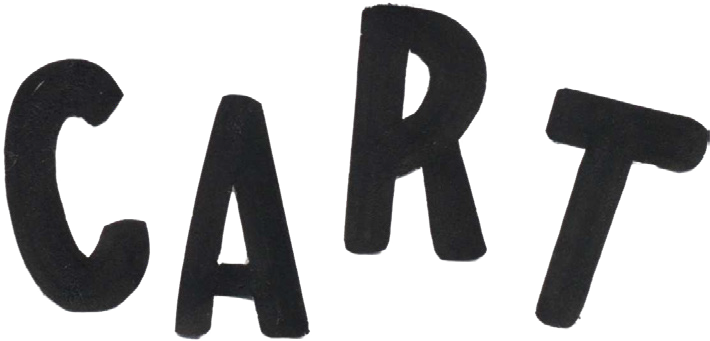 The word CART in hand-written, cutout letters
